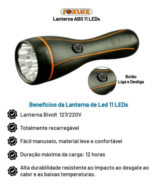 Imagem de Lanterna 11 Led Foxlux Preta Recarregável Bivolt Luz Branca