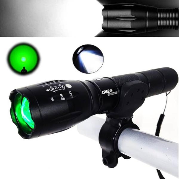 Imagem de Lanterna 2 LEDs T6 Luz Branca/Verde Com Suporte Zoom Ajustável - 688T6SUP