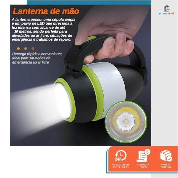 Imagem de Lanterna 3X1 Luz Multifuncional Led Recarregavel Acampamento