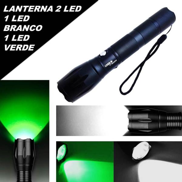 Imagem de Lanterna 99000W Com Zoom T6 2 LEDs Luz Branca E Verde Holofote Recarregável 688T6