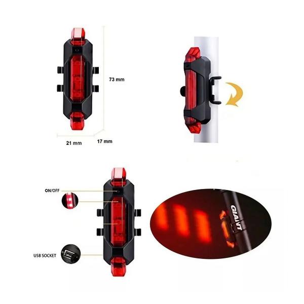 Imagem de Lanterna Bike Traseira 5 Leds Usb Recarregável Cinta Segurança