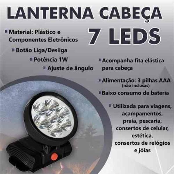 Imagem de Lanterna Cabeça 7 Leds Pescaria Bike Relógio Jóias A Pilha - Loja Catarinense