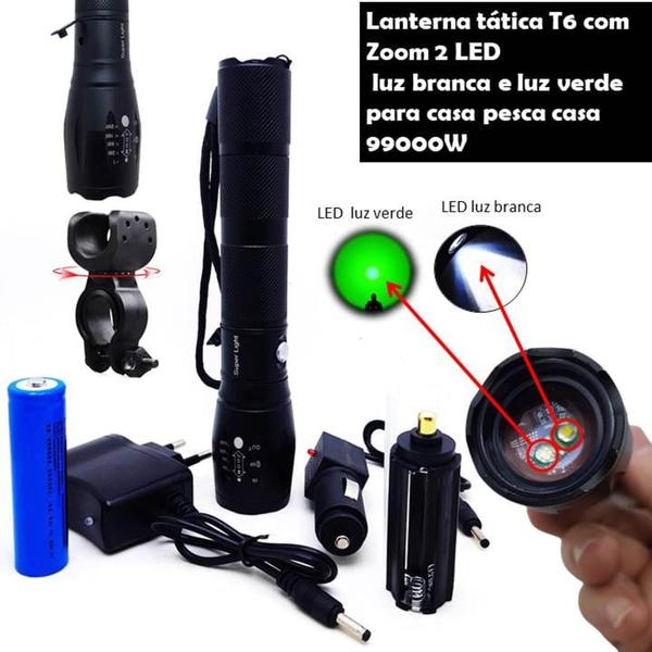 Imagem de Lanterna Com 2 LEDs T6 Luz Branca e Verde Com Suporte Para Fixar Na Bike 99000W 688T6SUP