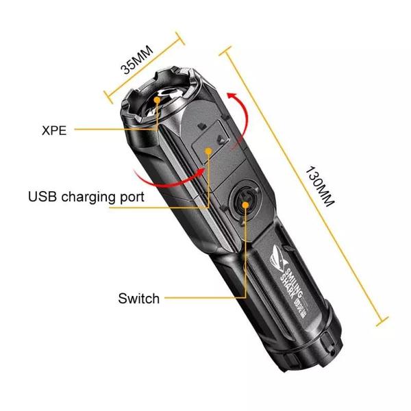 Imagem de Lanterna com LED Potente USB Recarregável 18650, Led Portátil Com Zoom Uso Externo YT81020