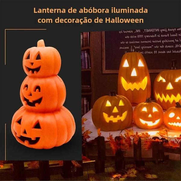 Imagem de Lanterna de Abóbora LED para Halloween - Jack-o'-lantern com Design de Fantasma para Festas