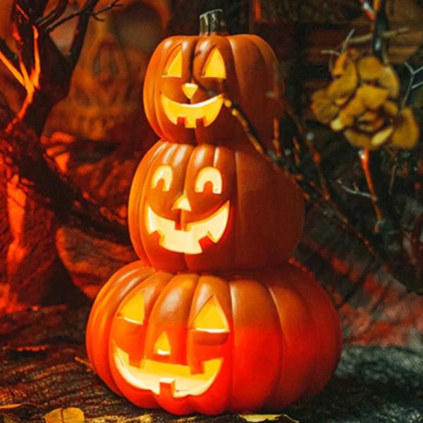 Imagem de Lanterna de Abóbora LED para Halloween - Jack-o'-lantern com Design de Fantasma para Festas