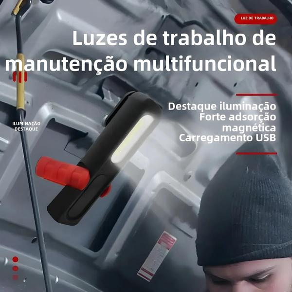 Imagem de Lanterna de Acampamento Portátil USB Recarregável - LED COB Magnética com Luz de Trabalho