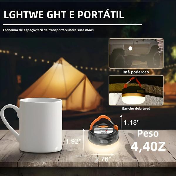 Imagem de Lanterna de Acampamento Recarregável 10W - 1800mAh - Alta Potência e Portátil