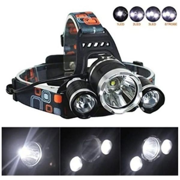 Imagem de Lanterna De Cabeça 3 Leds Forte Camping Pesca Bike Ciclismo