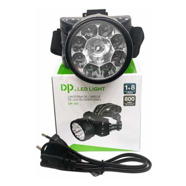 Imagem de Lanterna De Cabeça 9 Leds Recarregável Dp 781 Caça Pesca