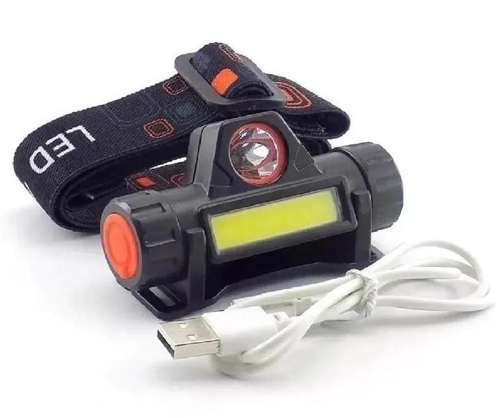 Imagem de Lanterna de Cabeça Capacete Profissional Led T6 + Led COB Com Bateria Recarregável USB