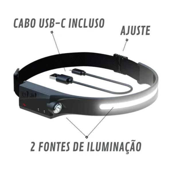 Imagem de Lanterna De Cabeça Led Recarregável Usb Pesca Profissional