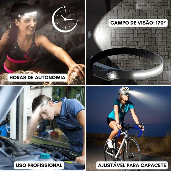 Imagem de Lanterna de Cabeça Led Testa Recarregável Forte Recarregável Capacete Pesca Trilha C/ Sensor Bike Farol Farolete