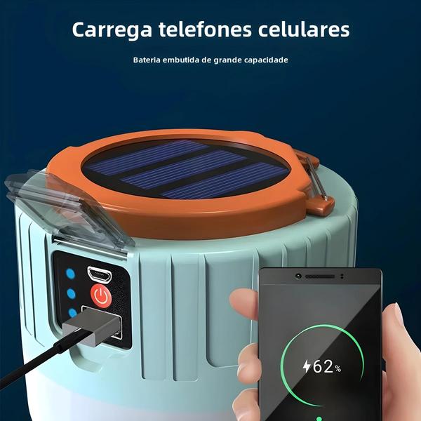 Imagem de Lanterna de Camping Solar LED à Prova d'Água - Power Bank Recarregável