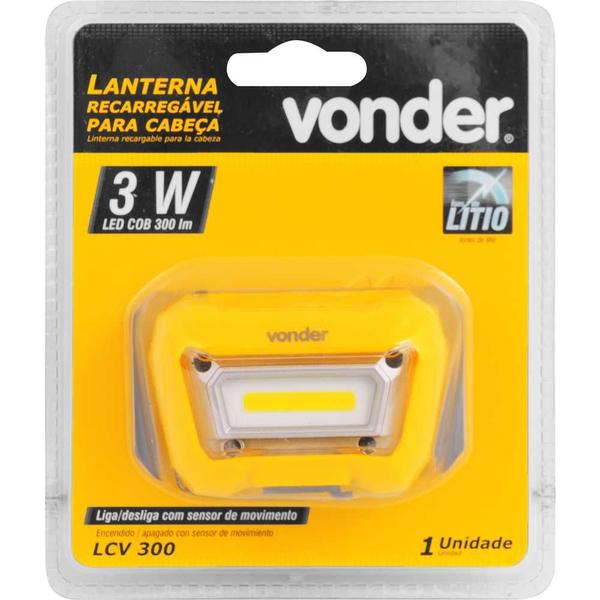 Imagem de Lanterna de led para cabeça, recarregável, LED COB, LCV 300, VONDER