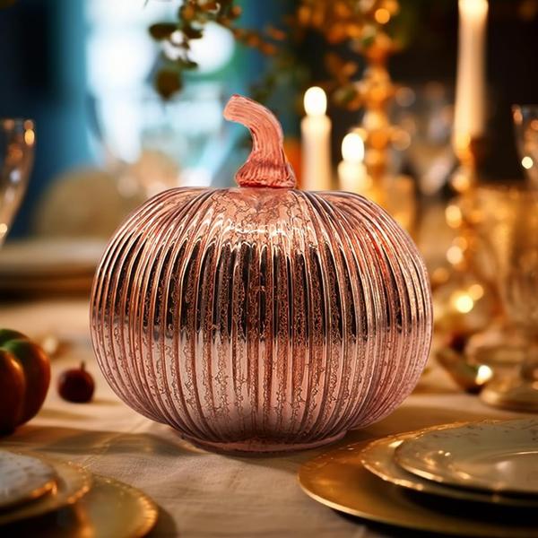 Imagem de Lanterna de outono decorativa hvfun Rosegold Mercury Glass Pumpkin