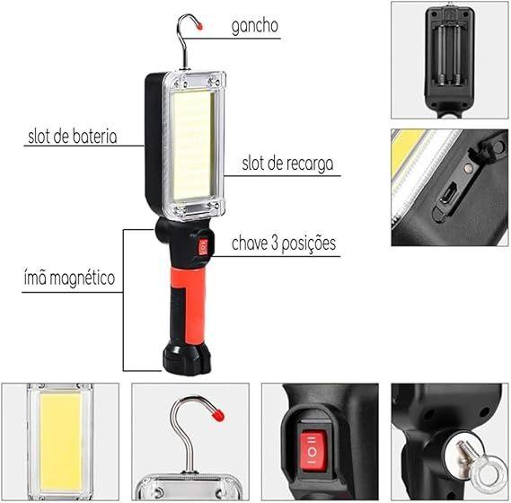 Imagem de Lanterna de trabalho portátil recarregável 20watts bommax bm-a075 b-max