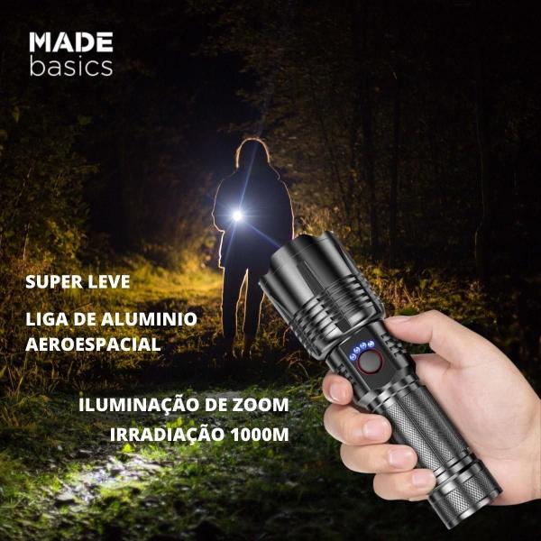 Imagem de Lanterna Forte Tática LED Prova Da Agua Recarregável USB Potente Ate 1000 Metros Foco Brilhante Camping Aventura Sitio