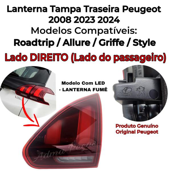 Imagem de Lanterna Fumê Tampa Traseira Peugeot Roadtrip 2023 2024 Lado Direito Com Led