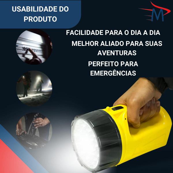 Imagem de Lanterna Holofote Farol 19 LED Com Alça Amarela de Caveira 