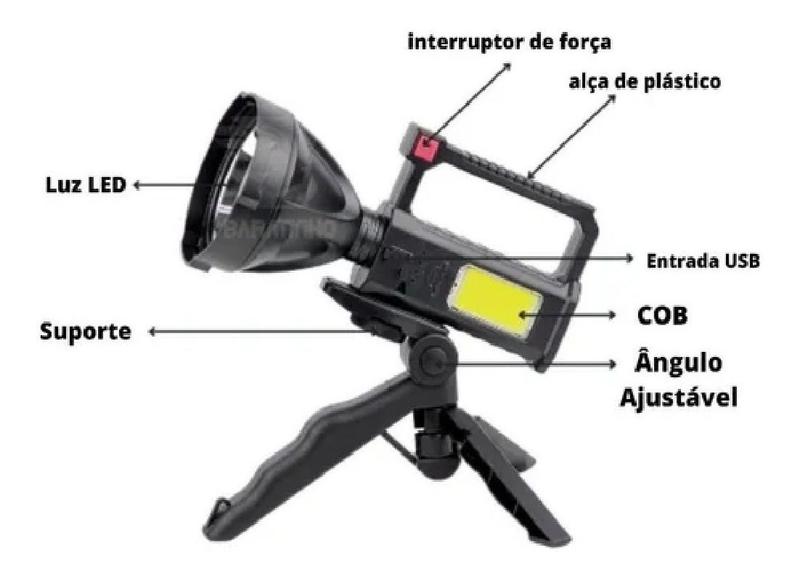 Imagem de Lanterna Holofote Mão Recarregável Com Suporte Tripe 1500 Metros Prova D' água NF  modos L-832