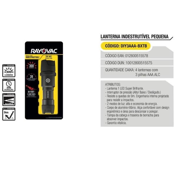 Lanterna Indestrutível Pequena com 3 Pilhas AAA - Rayovac (Ref. DIY3AAA-BE) Imagem de Lanterna Indestrutível Pequena com 3 Pilhas AAA - Rayovac (Ref. DIY3AAA-BE)