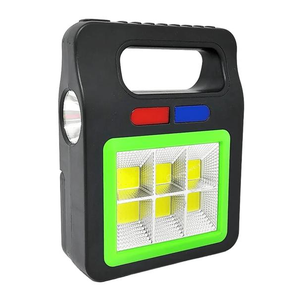 Imagem de Lanterna LED Branco Azul E Vermelho Emergência Portátil Recarregável Via Cabo e Solar YX605COB6