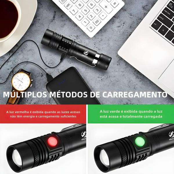 Imagem de Lanterna LED Com Zoom De Alta Potência À Prova D'água 4 Modos USB Recarregável Tocha De Acampamento