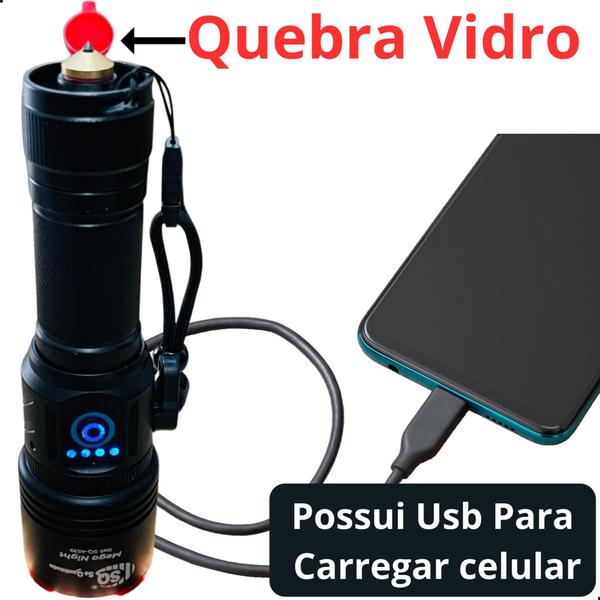 Imagem de Lanterna Led Foco Ajustável Corpo Alumínio Mega Nigth Premium Led Recarregável Pesca Trilha SQ4539