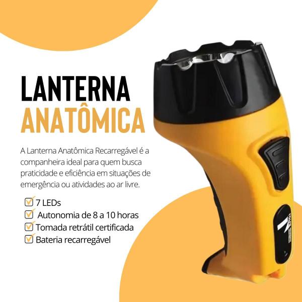 Imagem de Lanterna Led Luz Forte Intensa Bateria Recarregável Tomada Bivolt Portátil Longo Alcance