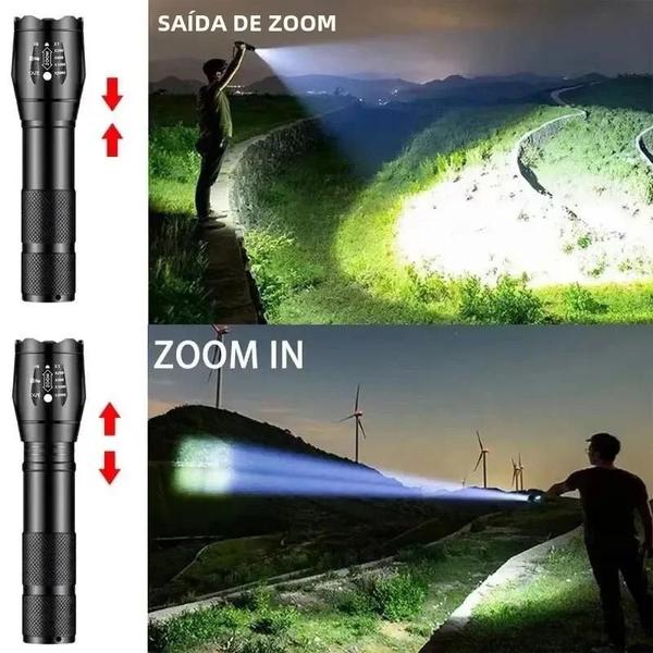 Imagem de Lanterna LED Portátil com Zoom e 3 Modos de Iluminação - Mini Lanterna Recarregável