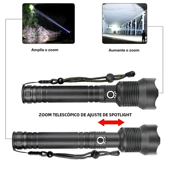 Imagem de Lanterna LED Recarregável 90000 Lumens - À Prova D'Água com Zoom e 3 Modos - Camping e Hiking