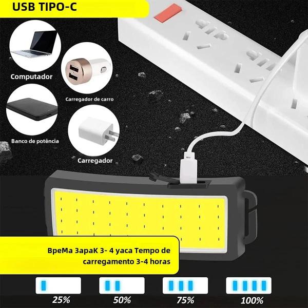 Imagem de Lanterna LED Recarregável COB - 3 Modos - Ideal para Pesca, Camping e Emergências