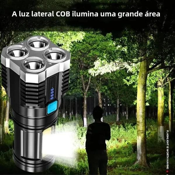 Imagem de Lanterna LED Recarregável com 4 Lâmpadas COB e USB - Ideal para Camping