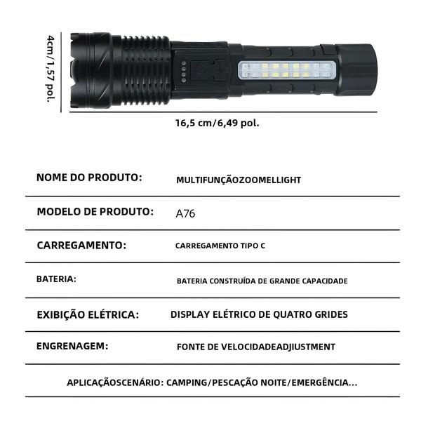 Imagem de Lanterna LED Recarregável Portátil 30W P50 COB Luz Forte Lâmpada Doméstica Brilhante Com Display De