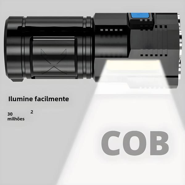 Imagem de Lanterna LED Recarregável Portátil de Alta Potência - 4 Modos e Luz Lateral COB