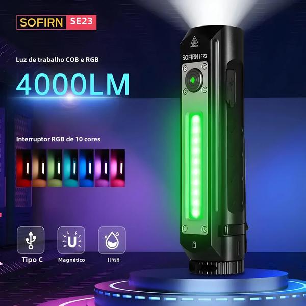 Imagem de Lanterna LED Recarregável Sofirn IF23 - 4000lm RGB - Holofote Magnético com USB-C