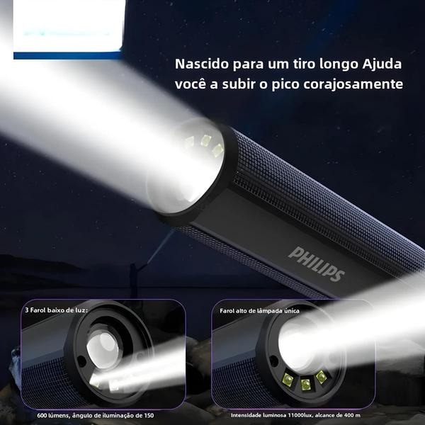 Imagem de Lanterna LED Recarregável USB de Alta Potência - 4 Modos de Luz - Autodefesa