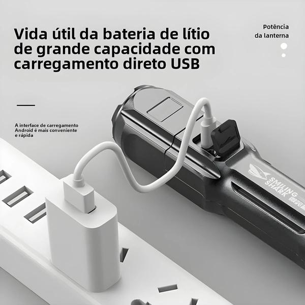 Imagem de Lanterna LED Recarregável USB Portátil com Zoom - 3 Modos - Ideal para Acampamento e Emergências