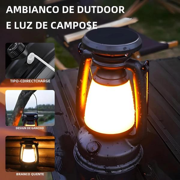 Imagem de Lanterna LED Retro com Cavalo - Luz de Ambiente para Camping e Decoração