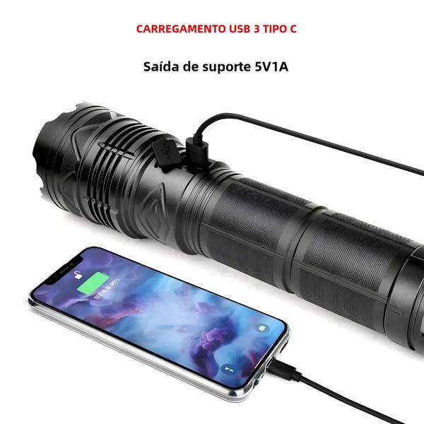 Imagem de Lanterna LED Super Brilhante 100000lm - Zoom, Longo Alcance e Indicador de Bateria