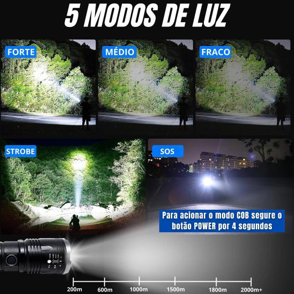 Imagem de Lanterna Led Tática B-max Recarregável Caça Sitio Cor da lanterna Preto Led Militar Police