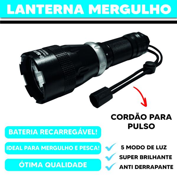 Imagem de Lanterna Mergulho Recarregável Tática Led Potente 5 Modos Luz Branca