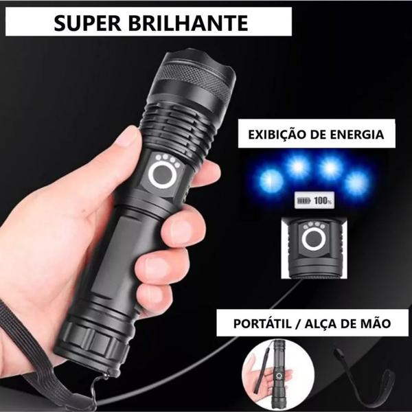 Imagem de Lanterna Militar Tática T9 Mais Forte Do Mundo Caça, Pesca, Fazenda, Sitio Led Branco Zoom