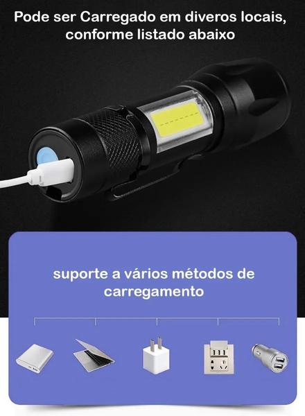 Imagem de Lanterna Mini Led Lampião Tática Recarregável Zoom Forte