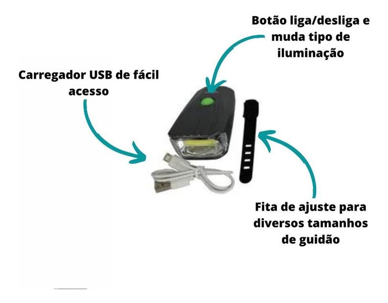 Imagem de Lanterna Para Bike Farol Bicicleta Recarregável Usb Led