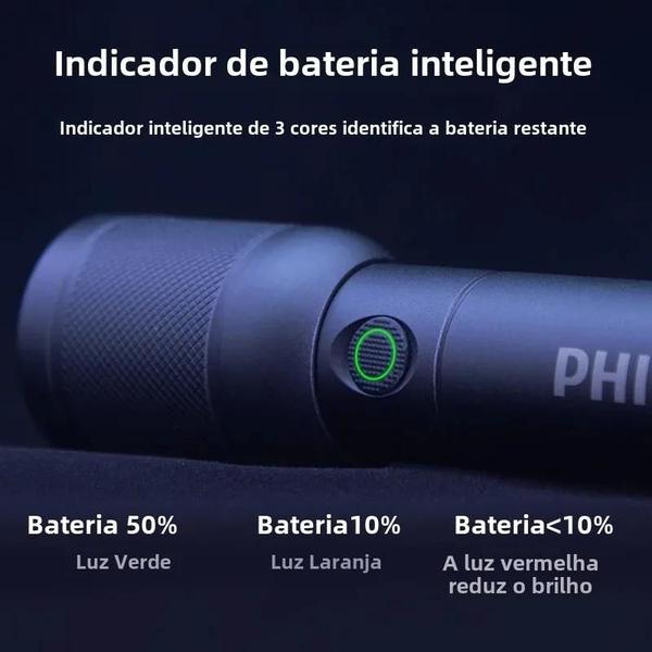 Imagem de Lanterna Portátil Philips com Zoom Ótico - 4 Modos, USB-C Recarregável