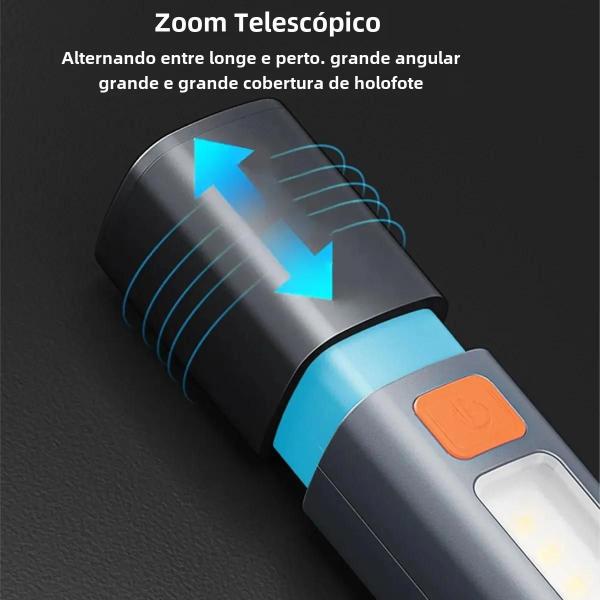 Imagem de Lanterna Portátil USB Recarregável - Lâmpada Lateral com Foco Telescópico