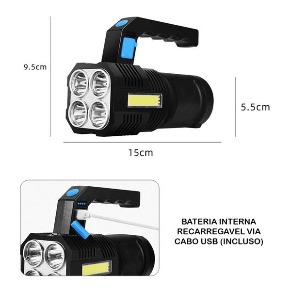 Imagem de Lanterna Potente Led Recarregável Ultra Iluminação Com Strob 800 lumens 20W Super  - LT8934