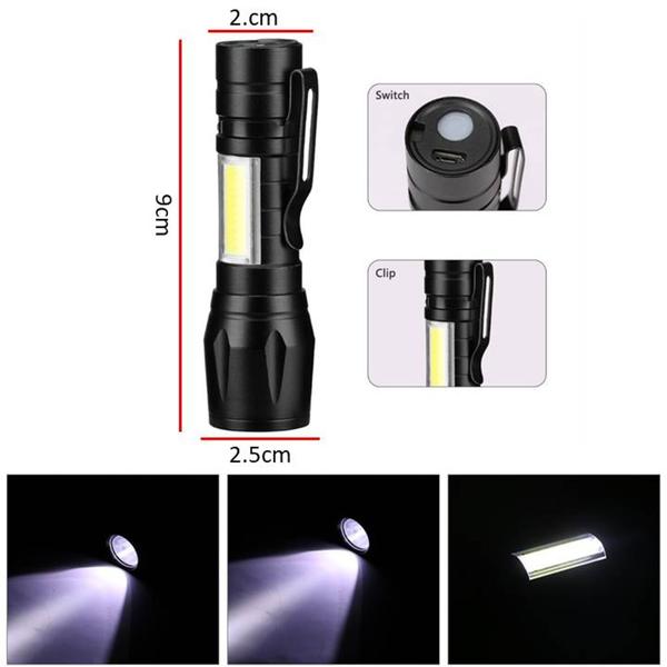 Imagem de Lanterna Recarregável USB Led T6 Com Luz LED Lateral 88000W Alta Iluminosidade TB0613